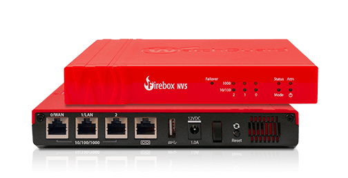 A red firebox wvs router is shown on the side of a table.